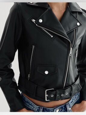 Zara Black Faux Leather Moto Jacket with Silver Hardware